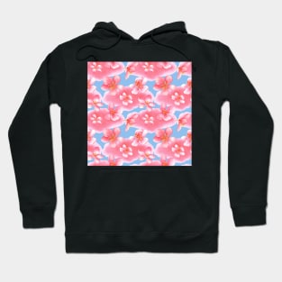 Cherry blossom watercolor fashion and home decor blue background Hoodie